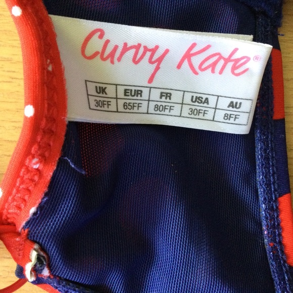 Curvy Kate Bikini Top 30FF Plain Sailing Navy Red Polka Dots Padded - Picture 3 of 8